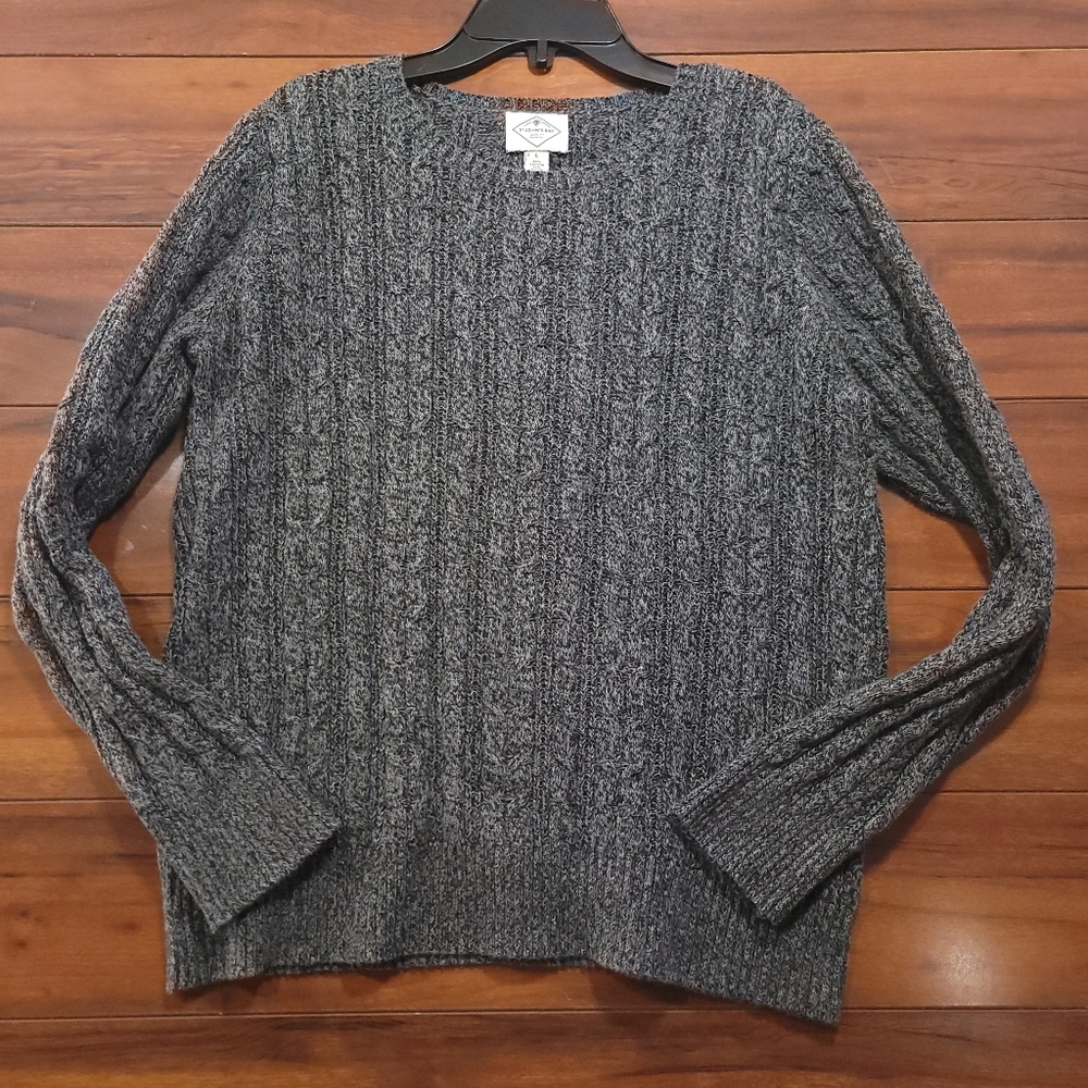St John's Pull Over Sweater Cable Knit Charcoal Gray Crew Neck Woman's Sz Large